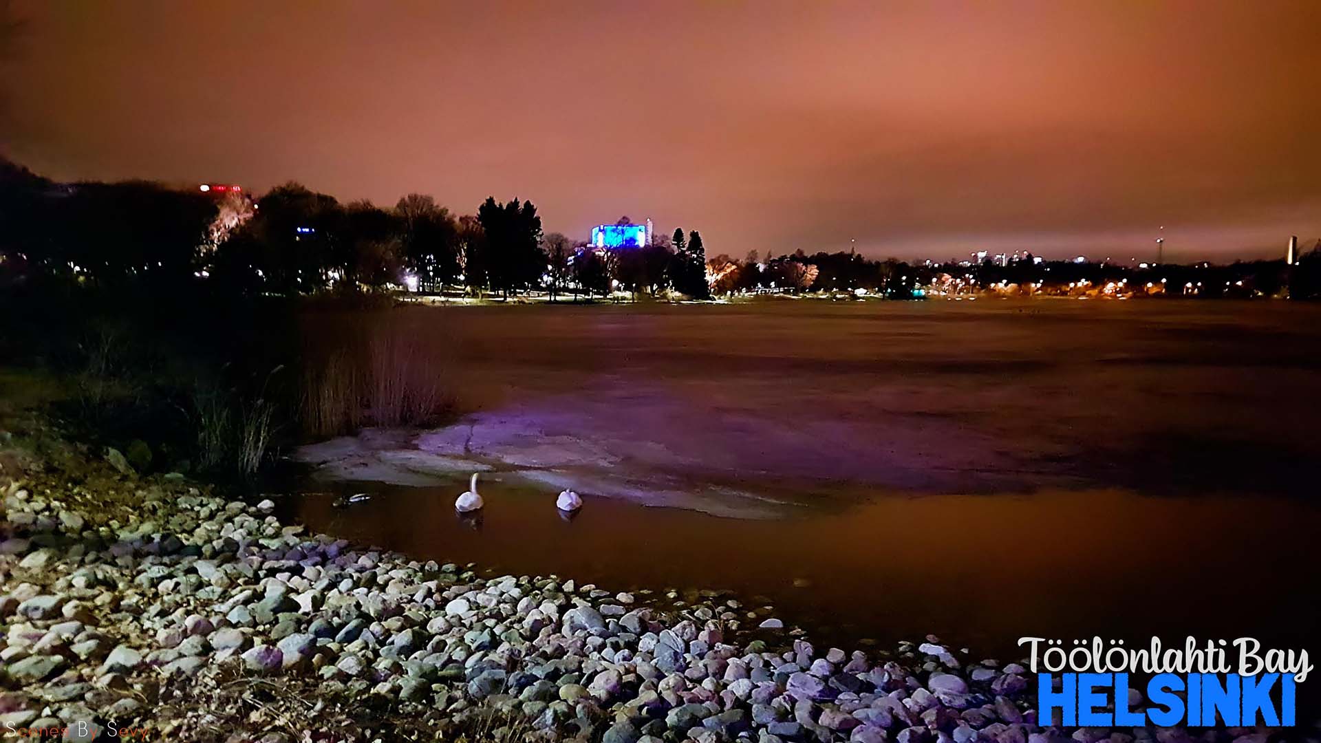 oche nella baia di Toolonlahti dopo il tramonto