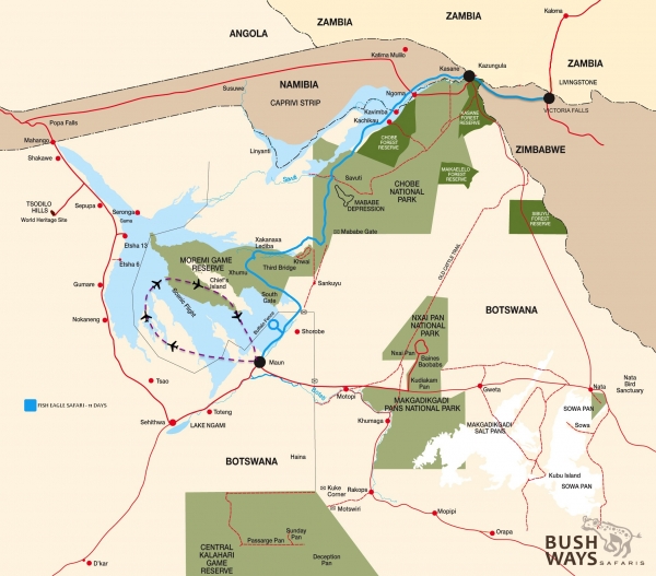 mappa itinerario fish eagle safari