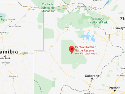 la central kalahari game reserve sulla mappa del Botswana