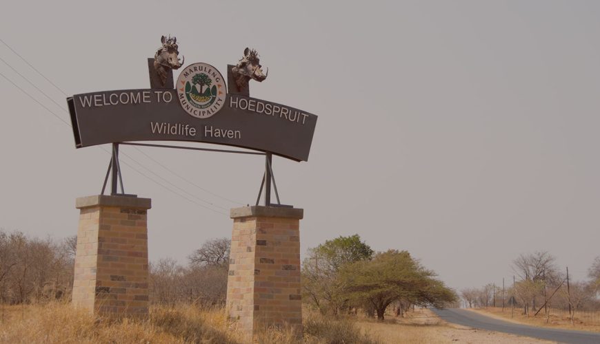 cartello di benvenuto a Hoedspruit