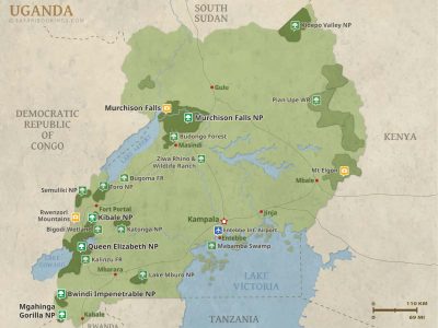 map-of-uganda mappa dell'Uganda con parchi nazionali in evidenza
